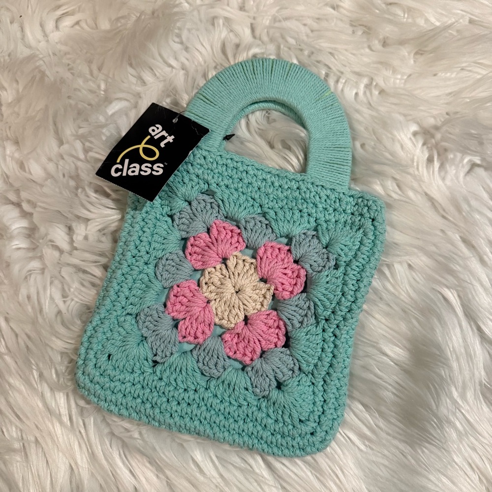 Art Class Girls Crochet Floral Granny Square Mini Tote Bag NWT